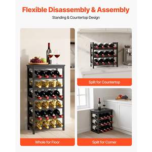 24-Bottle Detachable Black <b>Wine</b> Rack 6-Tier <b>Wine</b> <b>Holder</b> for Kitchen Dining Living Room Free Standing Floor Display Table Top - Product Image 3