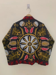 Chaqueta Bomber de Algodón con Bordado Suzani de Terciopelo, Diseño Floral Vintage, Otoño-Invierno, Hecha a Mano, Estilo Bohemio, Reversible y Corta, Venta al Por Mayor - Product Image 2