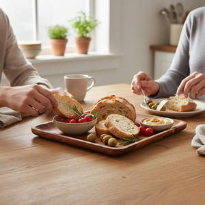 Bandeja de Servir de Madera Hecha a Mano con Bordes Elevados, Rectangular, para Desayuno y Comida, para Mesa de Comedor, Cocina y Hogar - Product Image 2