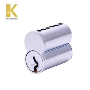 Cylindre de serrure de porte avec logo personnalisé disponible, chrome satiné, laiton, 6 goupilles, clé B, SFIC, pour la sécurité des portes - Product Image 1