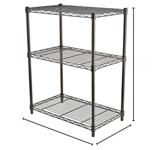 Basics Adjustable 3 <b>Shelf</b> Metal Rack | Heavy Duty Steel Storage <b>Shelf</b> Black Coated <b>Chrome</b> Finish - Product Image 1