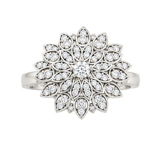 Impresionante Anillo de Diamantes con Diseño Floral en Oro Blanco, Intrincado Diseño de Flor Desplegable, Patrón Marquise Premium, Regalo de Lujo - Product Image 1