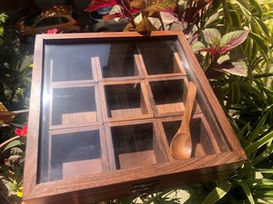 Handmade Style Wooden Spice <b>Box</b> – Indian Handcrafted Masala Dabba, Rustic Kitchen Organizer, Glass Lid - Product Image 4