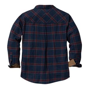 Chemise pour homme en flanelle à carreaux bleu marine, mélange de coton épais, doublure chaude, fermeture à boutons, style utilitaire, chemise d'hiver pour homme - Product Image 2