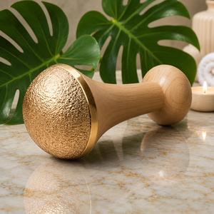 Sculpting Traditional Wooden Facial Massage Roller Brass Ends <b>Polished</b> Crafted for Lymphatic Drainage and Contouring - Product Image 6