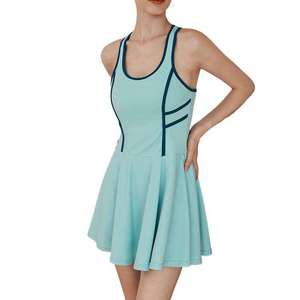 OEM 2026 Women's Casual Tennis <b>Dress</b> with Round Neckline Sleeveless Decorative Lines on Waist Sides <b>Custom</b> Logo Fitted Design - Product Image 1