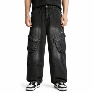Sports World Jeans Cargo pour Hommes, Taille Basse, Coupe Droite, Multi-Poches, en Denim Léger, Délavé, Style Streetwear Décontracté - Product Image 4
