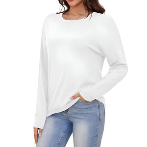 Camiseta de Manga Larga para Mujer, 300 g/m², Transpirable, Informal, Lisa, Teñida, Básica, Mezcla de Algodón, Ligera - Product Image 1