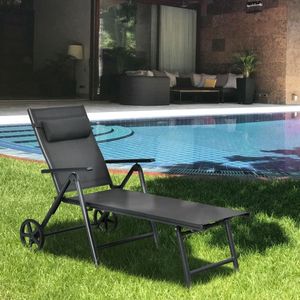 Silla de Patio Ajustable con Ruedas, Almohada para el Cuello y Marco de Aluminio para Tomar el Sol - Product Image 6