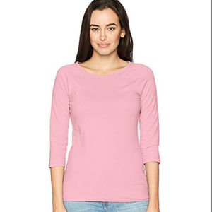 Chemises à manches 3/4 personnalisées pour femmes, T-shirt de fitness pour femmes en coton 100% uni teint personnalisé, T-shirt pour femmes - Product Image 1