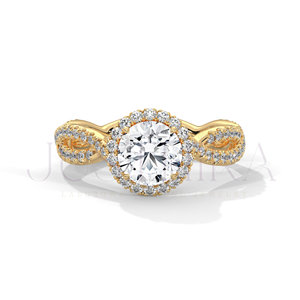 14K Solid Rose Gold <b>Ring</b> With Twist Waist Paved Diamond Design Band Luxury Wedding <b>Ring</b> With Moissanite Diamond In Round Cut - Product Image 2