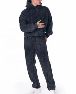 Ensemble de survêtement unisexe vintage 2026 pour homme, avec sweat à capuche et pantalon, orné de strass, délavé à l'acide, respirant, coupe oversize, fermeture éclair intégrale, personnalisé, en tissu épais - Product Image 3