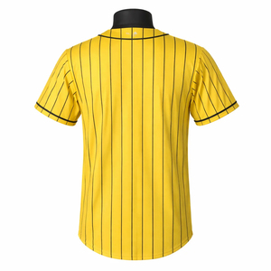 Yellow <b>Black</b> Pinstripe Baseball Jersey <b>Button</b> <b>Up</b> Short Sleeve Team Uniform <b>Shirt</b> Custom Logo - Product Image 2