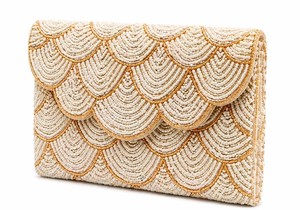 Beaded <b>Clutch</b> Purse Ivory Gold | Handmade <b>Wedding</b> Bag | Scallop Evening Handbag Gift| Handmade Bridal Statement Bag - Product Image 3