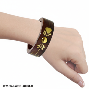 Handmade <b>Wooden</b> <b>Bangle</b> with Floral Brass Inlay Artisan Crafted Dark Wood Statement Bracelet for Women - Product Image 5