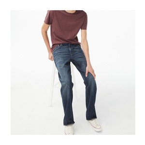 Jean en denim coupe droite pour homme, taille mi-haute, bleu uni, décontracté, pour l'automne, en coton tissé - Product Image 5