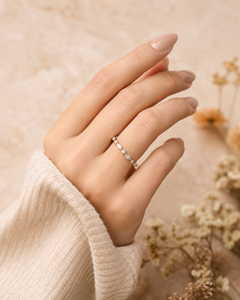 แหวนแต่งงานผู้หญิงทองคำขาว 14K ประดับเพชรโมอิสซาไนต์ทรงกลมสลับกับทรงมาร์คีส์ ดีไซน์เรียบหรู ขายส่ง - Product Image 6