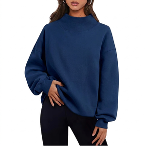 Sweat-shirt à col roulé oversize, couleur unie, coupe classique, en coton tricoté, style automne, respirant, haut à col montant - Product Image 1