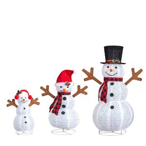 Set di 3 Decorazioni Natalizie da Giardino Pre-Illuminate USB e AC, Famiglia di Pupazzi di Neve 4FT 3FT 2FT con 270 LED Bianchi - Product Image 3