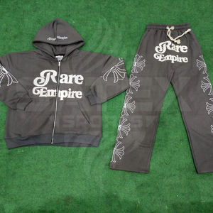 Survêtements pour hommes de haute qualité, décontractés, d'hiver, en molleton français, à capuche, avec broderie usée, patchwork, streetwear, en coton léger - Product Image 1