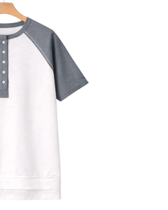 Women White Gray Raglan Sleeve Henley T Shirt Cotton Blend Short Sleeve Casual Summer <b>Top</b> Trendy Comfortable Lightweight Wear - Product Image 4