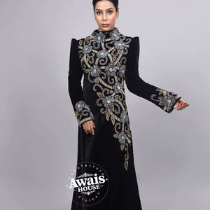 Vestido Abaya Importado de Terciopelo con Lentejuelas de Cristal y Cuentas, Largo hasta el Suelo, Manga Larga, Estilo Sencillo y Discreto, Silueta en A, con Sujetador Incorporado - Product Image 1