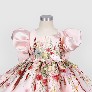 Vestido Rosy Garden Princess para Niñas, Diseño Floral Bordado a Mano, Otoño, 100% Algodón Tafetán, Certificado OEKO-TEX, Largo a Media Pantorrilla, Ecológico-FC017 - Product Image 1