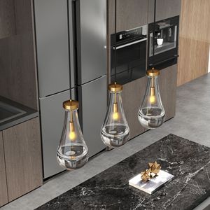 Lampadario Moderno a Goccia Trasparente con Asta in Ottone, Illuminazione per Isola Cucina e Sala da Pranzo, Eleganti Lampadari e Luci Pendenti - Product Image 6