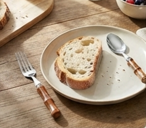 <b>Vintage</b> Bamboo Handle Flatware Set With Mirror Polish Stainless Steel <b>Cutlery</b> Fork Knife Spoon Dishwasher Safe - Product Image 4