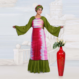 Caftán de Rayón con Panel de Estampado Digital Vibrante, Mangas Acampanadas, Acabado de Borde en Contraste y Silueta Fluida hasta el Suelo - Product Image 2