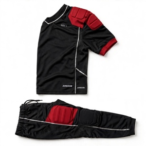 Ensemble de maillot de football américain rembourré noir et rouge pour homme, sans manches, col en V, taille élastique, coupe athlétique en mesh, anti-humidité, imprimé - Product Image 4