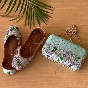 Indian Party Wear Leather Jutti With Clutch Stylish Punjabi Jutti Fashionable Jutti Clutch Combo <b>Set</b> - Product Image 1