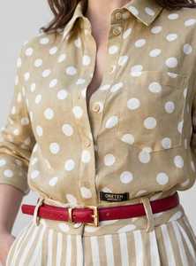 ONETEN APPARELS เสื้อเชิ้ตลายจุดวินเทจสำหรับผู้หญิงและกางเกงขาสั้นลายทางชุด 2 ชิ้น - Product Image 3