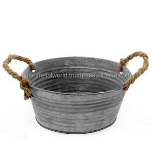 Attractive <b>Galvanized</b> Metal Planters Rustic Iron Garden Planter With Handles Metal Big <b>Tubs</b> for Garden Supplies - Product Image 5