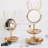 Lot de 2 miroirs dorés ronds, lapin, miroir de table, décoration rond, pour chambre à coucher, hall d'entrée, intérieur et extérieur