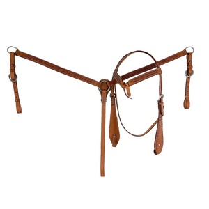 Handmade Genuine Leather Knotted Headstall and Breast Collar Set With Crystal <b>Stud</b> Wholesale Manufacturer Supplier Saman Exports - Product Image 4