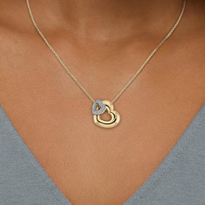 Collar con colgante de corazón en oro amarillo chapado en oro de 18 quilates con círculo de diamantes pavé y cadena tipo caja, joyería unisex de lujo. - Product Image 2