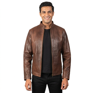 Veste grande taille pour homme, veste en cuir automne-hiver, veste décontractée à col montant, veste de motard, veste zippée pour homme - Product Image 6