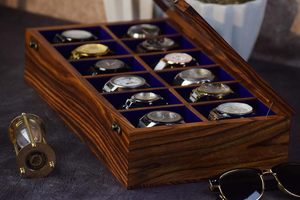 AHTE MANUEXPO Men's Indian Rosewood Watch & Jewelry Display <b>Box</b> with Velvet Lining Glass Lid 12-Slot Organizer Solid Gift UR-065 - Product Image 2
