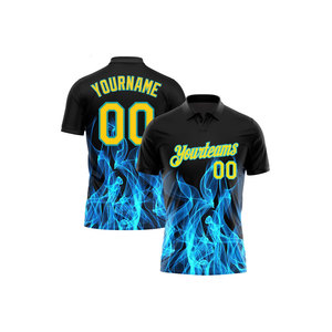 Men's Black Blue <b>Flame</b> Print Short Sleeve Polo <b>Shirt</b> Custom Name Number Sporty Style Quick Dry Polyester Knitted Fabric - Product Image 1