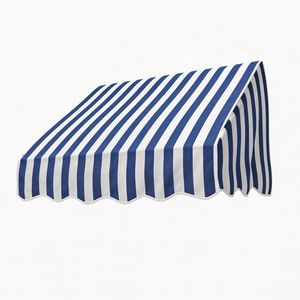 Blue and White Stripes 4-<b>Window</b> Door Awning Sun Shade Canopy Outdoor Patio <b>Cover</b> with Stylish Design - Product Image 1
