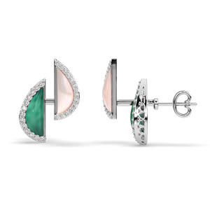 Elegant Natural Diamond <b>Earrings</b> 10K 14K 18K Gold Half Moon Geometric Design <b>Green</b> Pink Stone Stud <b>Earrings</b> Luxury Jewelry - Product Image 2