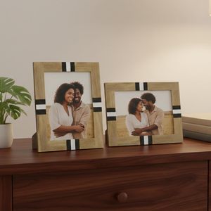 <b>Large</b> Picture <b>Frame</b> Tabletop Photo <b>Frames</b> Stripe Inlay Wood & Resin Design Natural Beige Portrait Decorative Home Décor <b>Frames</b> - Product Image 4
