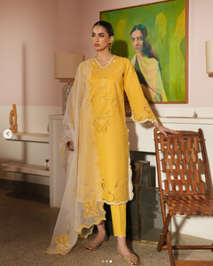 Elegant Women's <b>Yellow</b> Cotton Salwar Kameez With Embroidery Traditional Indian Pakistani Casual Wear Regular Fit All Seasons - Product Image 1