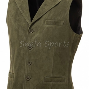 High Quality Men's Genuine Sheep Skin Leather Button Biker Vest Winter Streetwear Sleeveless Motorcycle Vests - Product Image 3