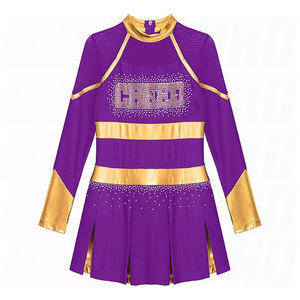 Girls Shiny Rhinestone Cheer Leader Uniform Outfit Sleeveless Zipper Back Cheerleading Dance Dress <b>Sparkly</b> Performance Uniforms - Product Image 5