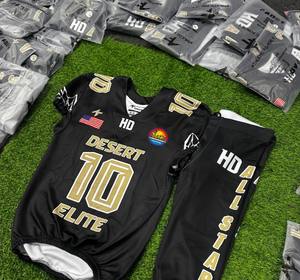 Desert <b>Elite</b> Black Gold Sublimated Football Jersey V-Neck Sleeveless Moisture Wicking Athletic Fit Adult Men Uniform - Product Image 2