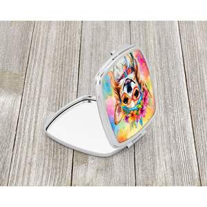 <b>Compact</b> Folding Handheld Travel Makeup <b>Mirror</b> Chihuahua Hippie Dawg Decorative <b>Design</b> Gift for Women and Girls - Product Image 2