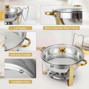 Juego de 4 calentadores de comida redondos de acero inoxidable de 5QT para buffet, ideales para catering, al mejor precio. - Product Image 3