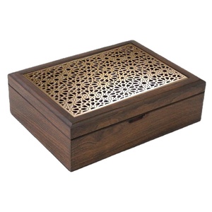 Wooden storage box with brass filigree lid decorative organizer container jewelry holder keepsake multipurpose storage case - Product Image 1